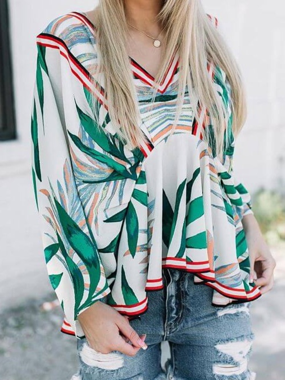 Flying Tomato Tropical Floral Kimono Sleeve Peplum Blouse Size Large